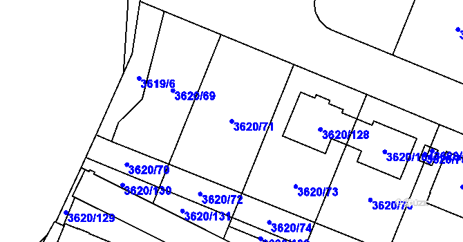 Parcela st. 3620/71 v KÚ Tachov, Katastrální mapa