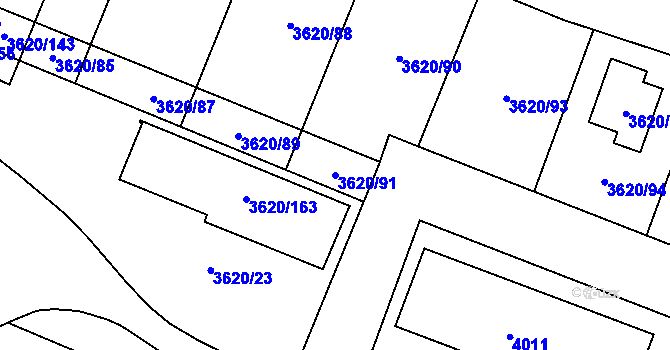 Parcela st. 3620/91 v KÚ Tachov, Katastrální mapa