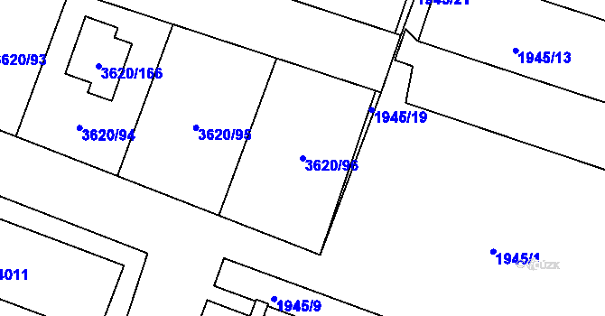 Parcela st. 3620/96 v KÚ Tachov, Katastrální mapa