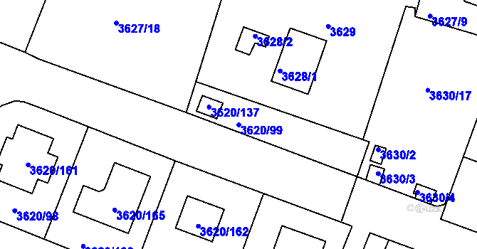 Parcela st. 3620/99 v KÚ Tachov, Katastrální mapa