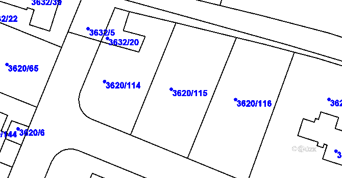 Parcela st. 3620/115 v KÚ Tachov, Katastrální mapa