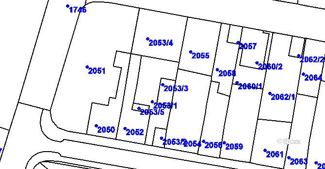 Parcela st. 2053/3 v KÚ Tachov, Katastrální mapa