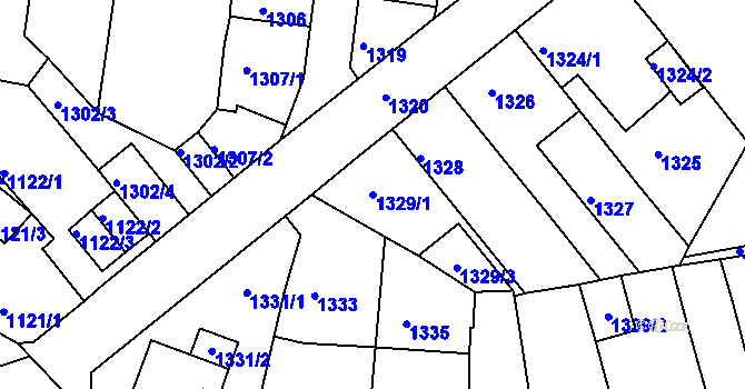 Parcela st. 1329/1 v KÚ Tachov, Katastrální mapa