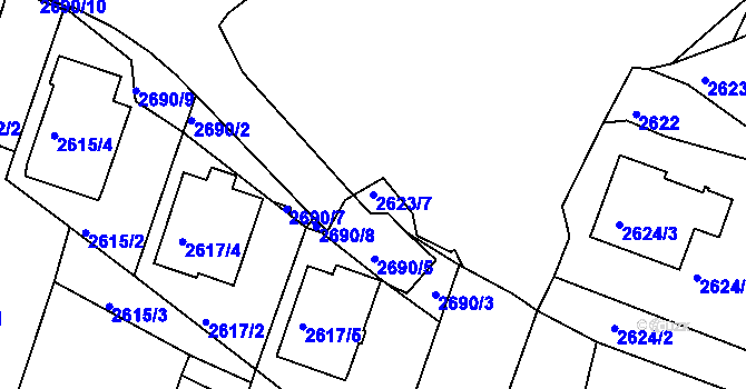 Parcela st. 2623/7 v KÚ Tachov, Katastrální mapa