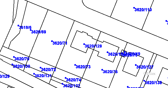 Parcela st. 3620/128 v KÚ Tachov, Katastrální mapa