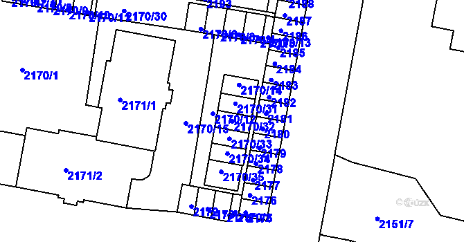 Parcela st. 2170/32 v KÚ Tachov, Katastrální mapa