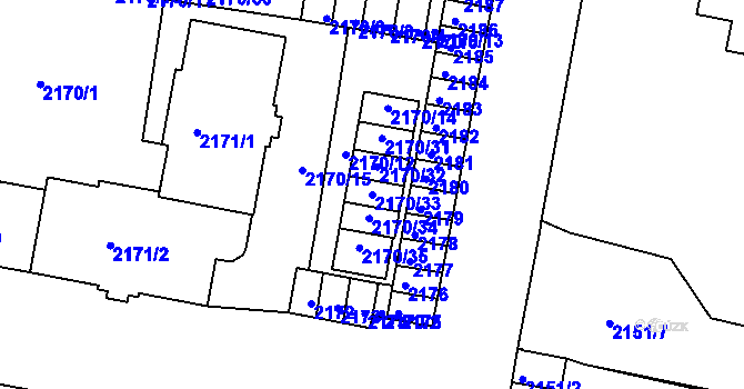 Parcela st. 2170/33 v KÚ Tachov, Katastrální mapa