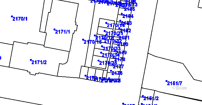 Parcela st. 2170/34 v KÚ Tachov, Katastrální mapa