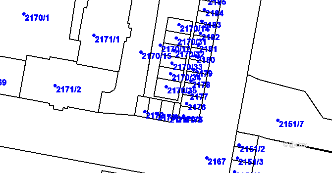 Parcela st. 2170/35 v KÚ Tachov, Katastrální mapa