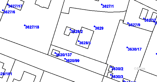 Parcela st. 3628/1 v KÚ Tachov, Katastrální mapa