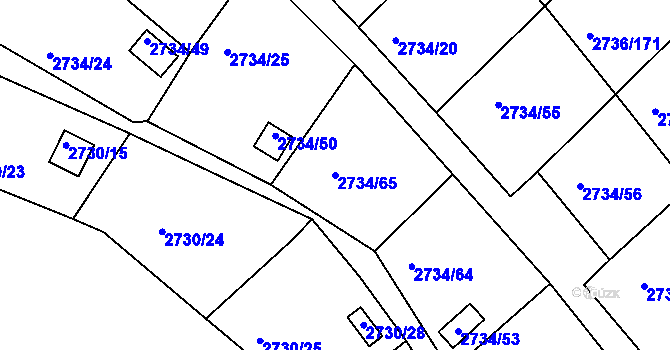 Parcela st. 2734/65 v KÚ Tachov, Katastrální mapa