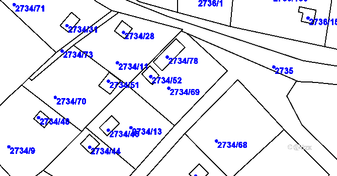 Parcela st. 2734/69 v KÚ Tachov, Katastrální mapa
