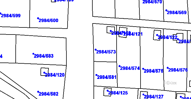 Parcela st. 2984/573 v KÚ Tachov, Katastrální mapa