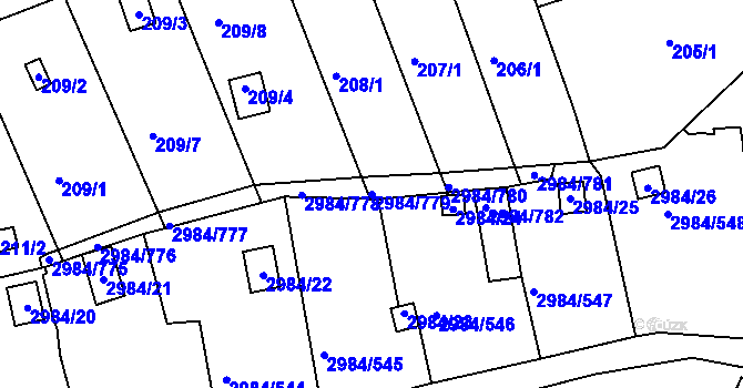 Parcela st. 2984/779 v KÚ Tachov, Katastrální mapa