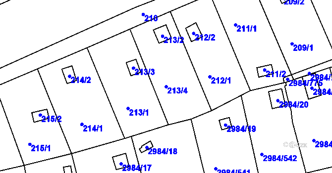 Parcela st. 213/4 v KÚ Tachov, Katastrální mapa