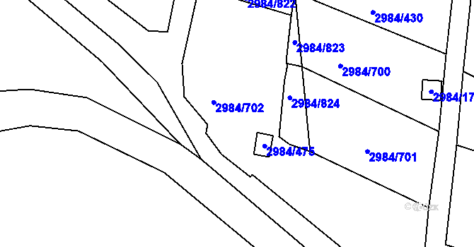 Parcela st. 2984/702 v KÚ Tachov, Katastrální mapa