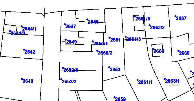 Parcela st. 2650/2 v KÚ Tachov, Katastrální mapa