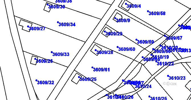 Parcela st. 3609/28 v KÚ Tachov, Katastrální mapa