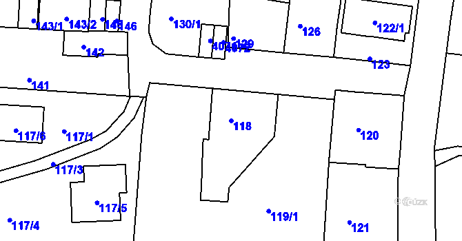 Parcela st. 118 v KÚ Tachov, Katastrální mapa