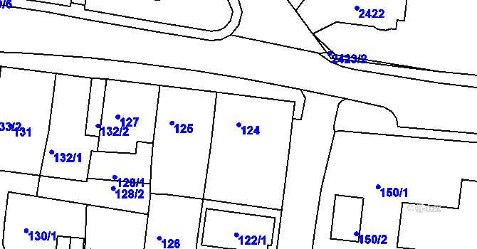 Parcela st. 124 v KÚ Tachov, Katastrální mapa