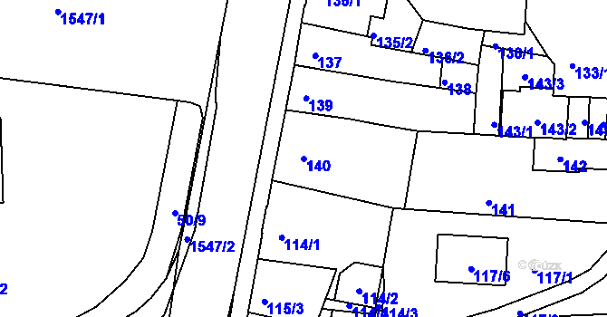 Parcela st. 140 v KÚ Tachov, Katastrální mapa