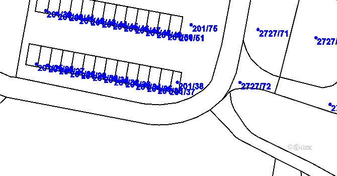 Parcela st. 201/37 v KÚ Tachov, Katastrální mapa