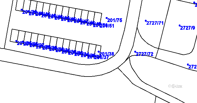 Parcela st. 201/38 v KÚ Tachov, Katastrální mapa