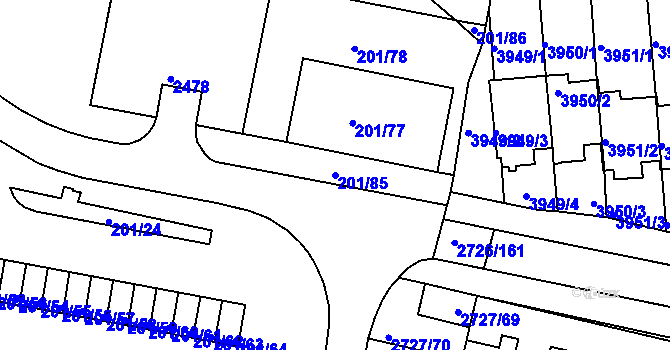 Parcela st. 201/85 v KÚ Tachov, Katastrální mapa