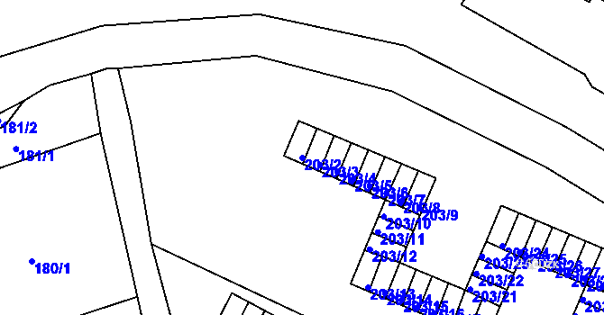 Parcela st. 203/2 v KÚ Tachov, Katastrální mapa
