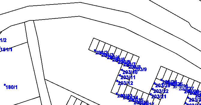 Parcela st. 203/3 v KÚ Tachov, Katastrální mapa