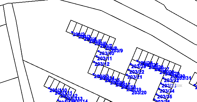 Parcela st. 203/10 v KÚ Tachov, Katastrální mapa