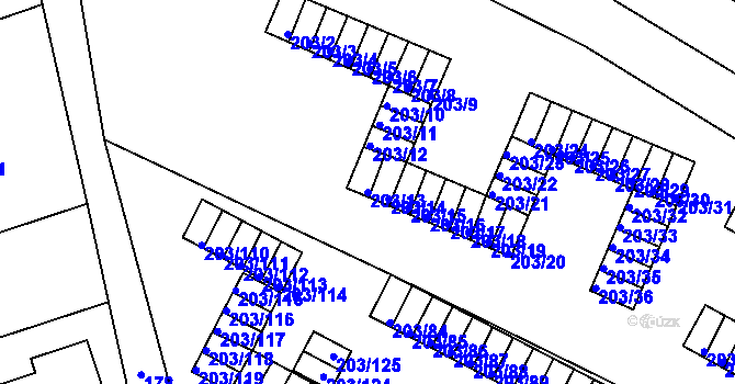 Parcela st. 203/13 v KÚ Tachov, Katastrální mapa
