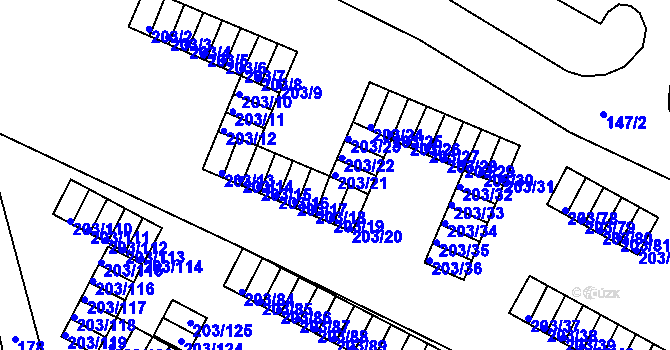 Parcela st. 203/21 v KÚ Tachov, Katastrální mapa