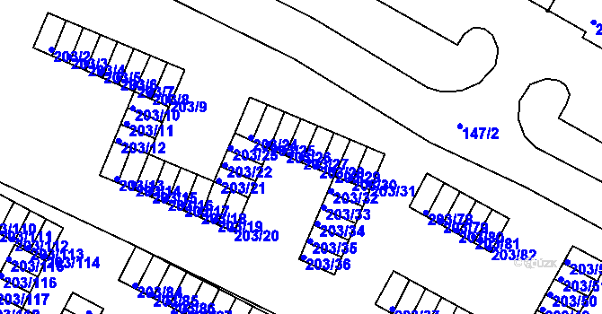 Parcela st. 203/27 v KÚ Tachov, Katastrální mapa