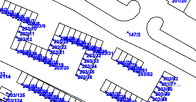 Parcela st. 203/31 v KÚ Tachov, Katastrální mapa