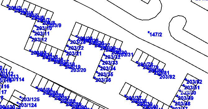 Parcela st. 203/32 v KÚ Tachov, Katastrální mapa