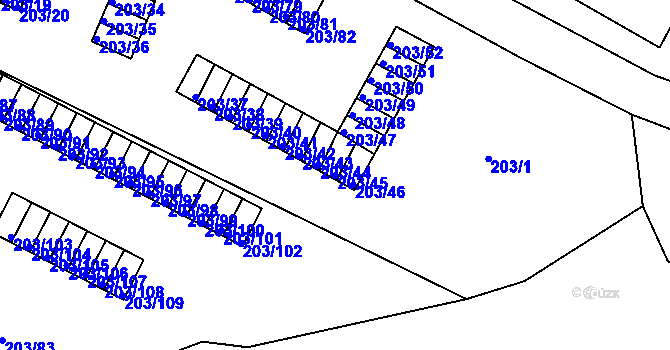 Parcela st. 203/45 v KÚ Tachov, Katastrální mapa