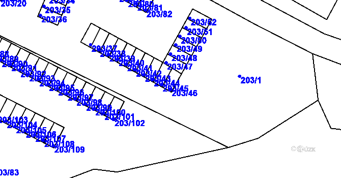 Parcela st. 203/46 v KÚ Tachov, Katastrální mapa
