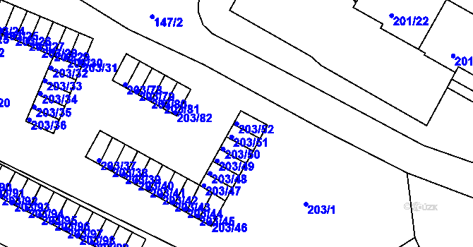 Parcela st. 203/52 v KÚ Tachov, Katastrální mapa