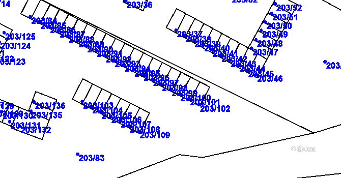Parcela st. 203/99 v KÚ Tachov, Katastrální mapa