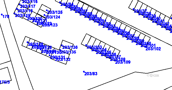 Parcela st. 203/103 v KÚ Tachov, Katastrální mapa