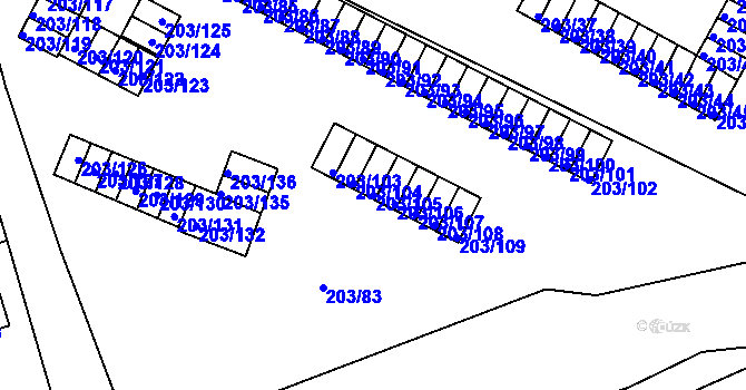 Parcela st. 203/105 v KÚ Tachov, Katastrální mapa