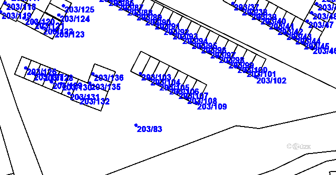 Parcela st. 203/106 v KÚ Tachov, Katastrální mapa