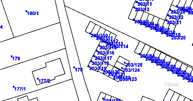 Parcela st. 203/116 v KÚ Tachov, Katastrální mapa