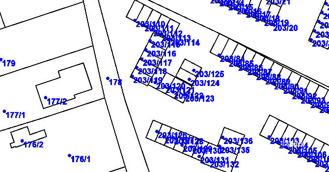 Parcela st. 203/121 v KÚ Tachov, Katastrální mapa