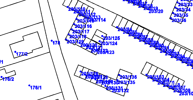 Parcela st. 203/123 v KÚ Tachov, Katastrální mapa