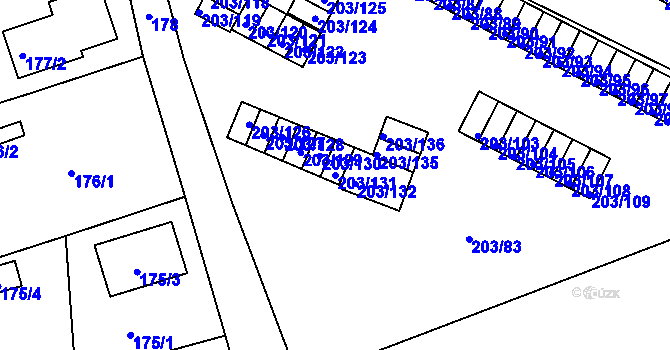 Parcela st. 203/131 v KÚ Tachov, Katastrální mapa