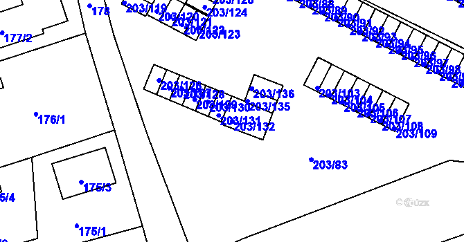 Parcela st. 203/132 v KÚ Tachov, Katastrální mapa