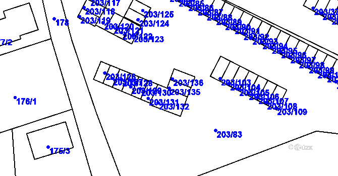 Parcela st. 203/135 v KÚ Tachov, Katastrální mapa