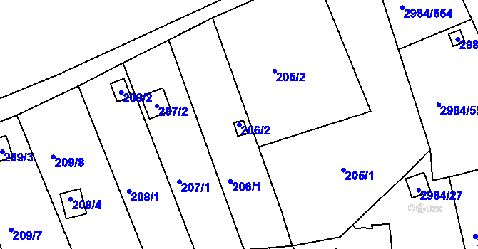 Parcela st. 206/2 v KÚ Tachov, Katastrální mapa